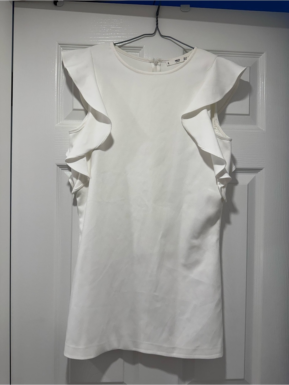 Mango White Ruffle Sleeve Shift Dress